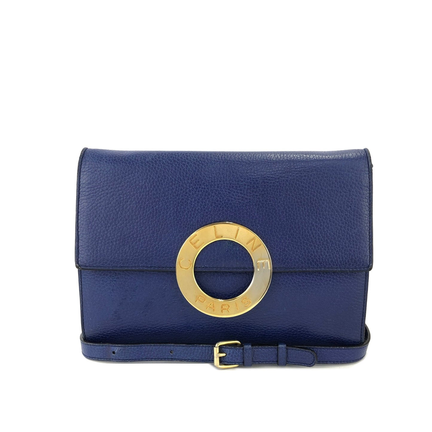 CELINE Circle logo Leather Shoulder bag Clutch bag Blue Vintage Old Celine tr5xkf