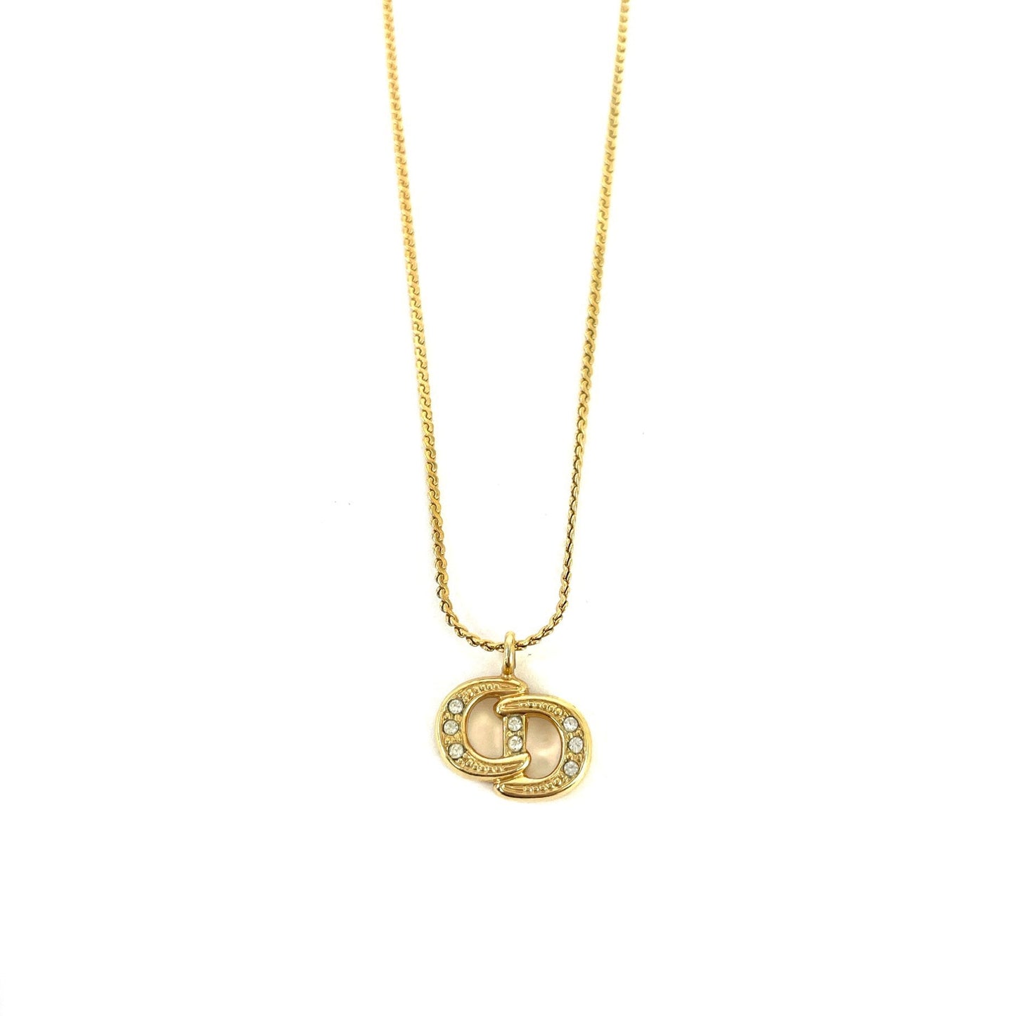 Christian Dior CD logo Stone Necklace Gold Accessory Vintage Old vij63f