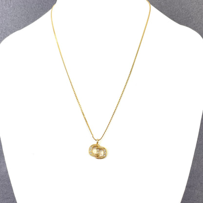 Christian Dior CD logo Stone Necklace Gold Accessory Vintage Old vij63f