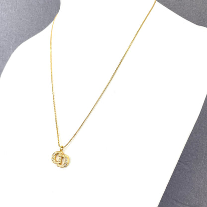 Christian Dior CD logo Stone Necklace Gold Accessory Vintage Old vij63f