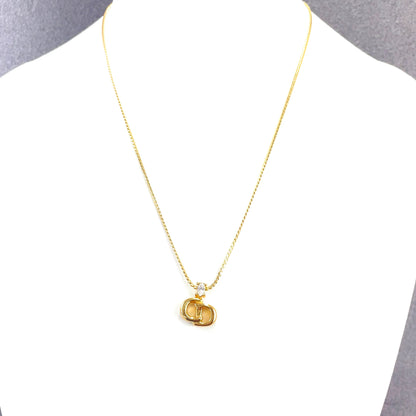 Christian Dior Logo Stone Necklace Gold Vintage Old t2n2gw