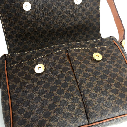 CELINE Macadam Double Gancini Flap Crossbody Shoulder Bag Brown Old Celine Vintage p3p8yc