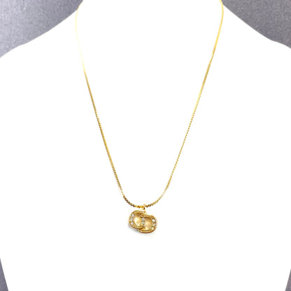 Christian Dior CD logo Stone Necklace Gold Vintage Old rt5bhk