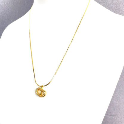 Christian Dior CD logo Stone Necklace Gold Vintage Old rt5bhk