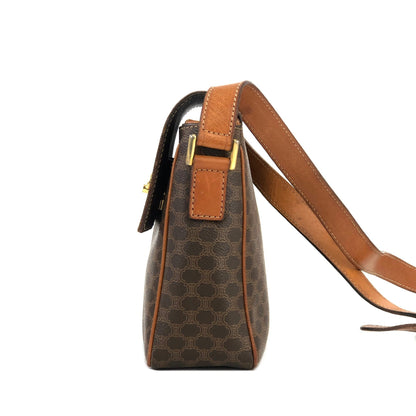 CELINE Macadam Double Gancini Flap Crossbody Shoulder Bag Brown Old Celine Vintage p3p8yc