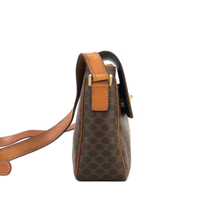 CELINE Macadam Double Gancini Flap Crossbody Shoulder Bag Brown Old Celine Vintage p3p8yc