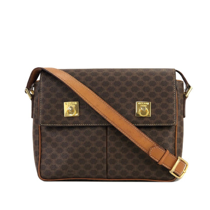 CELINE Macadam Double Gancini Flap Crossbody Shoulder Bag Brown Old Celine Vintage p3p8yc