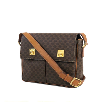 CELINE Macadam Double Gancini Flap Crossbody Shoulder Bag Brown Old Celine Vintage p3p8yc