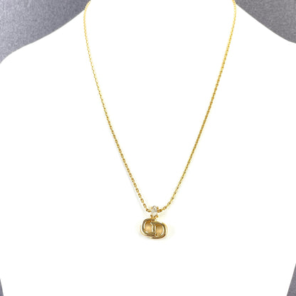 Christian Dior CD logo Stone Necklace Gold Accessory Vintage Old 7sz28g