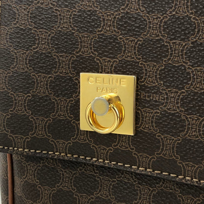 CELINE Macadam Double Gancini Flap Crossbody Shoulder Bag Brown Old Celine Vintage p3p8yc