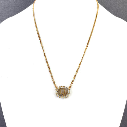 Christian Dior Logo Stone Necklace Gold Vintage Old jck57y