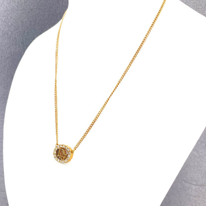 Christian Dior Logo Stone Necklace Gold Vintage Old jck57y