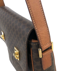 CELINE Macadam Double Gancini Flap Crossbody Shoulder Bag Brown Old Celine Vintage p3p8yc