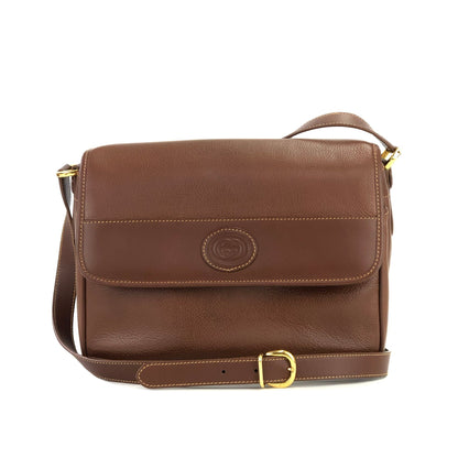 GUCCI GG logo Embossed leather Crossbody Shoulder bag Brown Vintage Old Gucci cgx43n