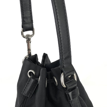 PRADA Emblem logo Drawstring Nylon Mini Handbag Black Vintage Old vnwufp