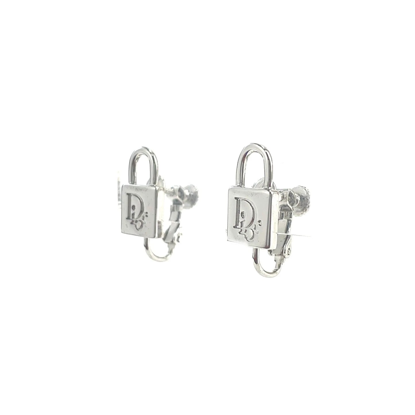 Christian Dior Padlock Earrings Silver Accessory Vintage Old awffef