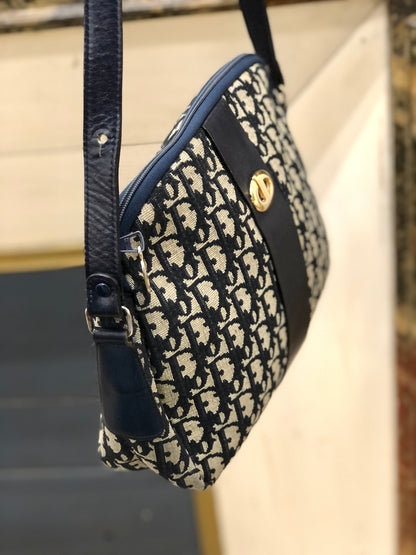 Christian Dior Logo Trotter Oblique 提花肩背包 海軍藍 復古 舊款 grfb4z