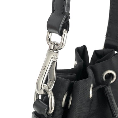 PRADA Emblem logo Drawstring Nylon Mini Handbag Black Vintage Old vnwufp