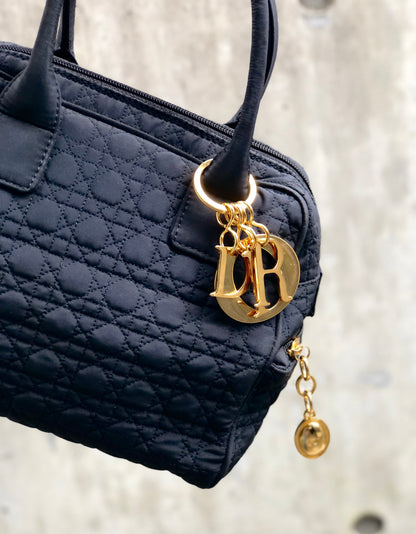 Christian Dior Cannage Charm Nylon Handbag Black Vintage Old e6y2a6