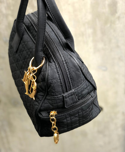 Christian Dior Cannage Charm Nylon Handbag Black Vintage Old e6y2a6