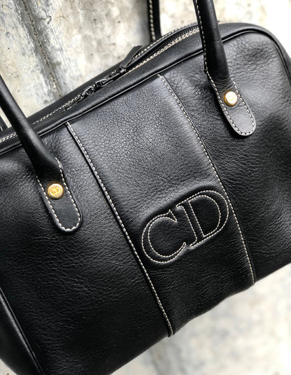 Christian Dior CD Stitch Handbag mini Boston bag Leather emboss Black v6n86k