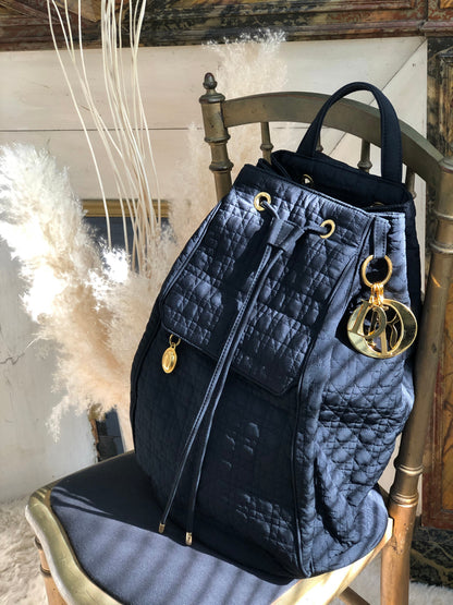 Christian Dior Cannage Drawstring Charm Nylon Sling bag  Black h73wja