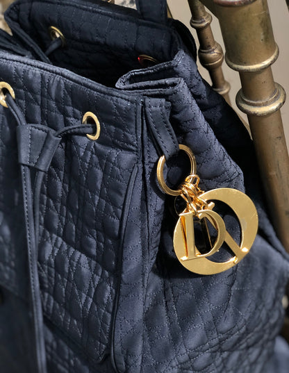 Christian Dior Cannage Drawstring Charm Nylon Sling bag  Black h73wja