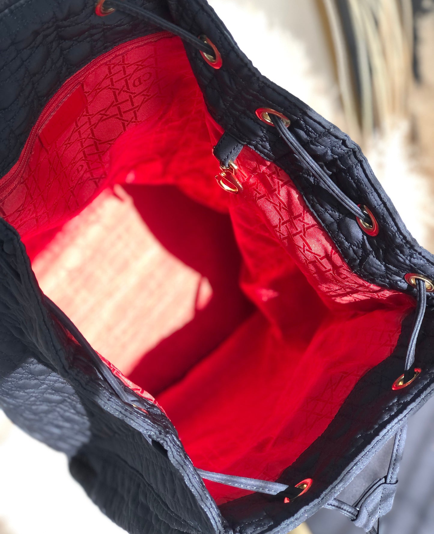 Christian Dior Cannage Drawstring Charm Nylon Sling bag  Black h73wja
