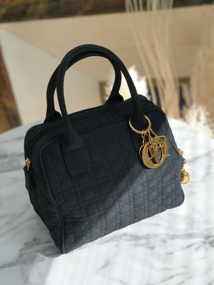 Christian Dior Cannage Charm Nylon Handbag Black Vintage Old e6y2a6