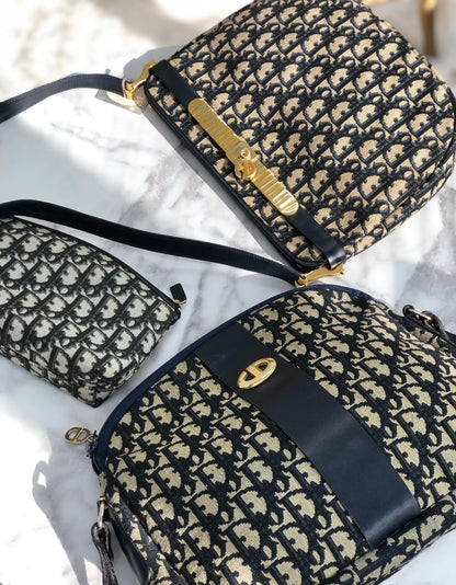 Christian Dior Trotter Oblique Jaguard Pouch Navy Vintage Old k6r43h