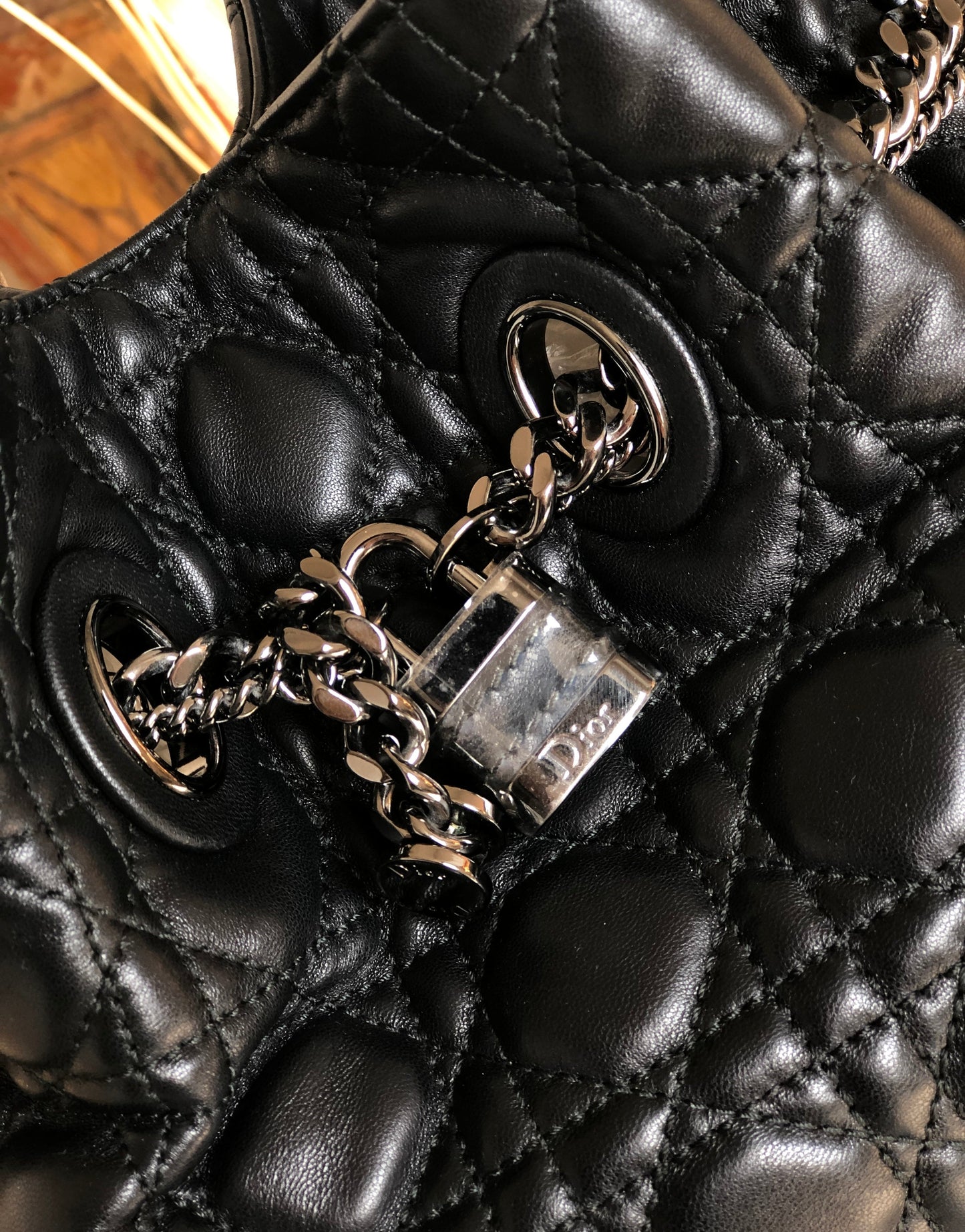 Christian Dior Cannage Lady dior Padlock Charm Bucket Totebag Black Vintage txf4va