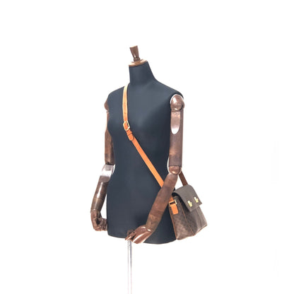 CELINE Macadam Double Gancini Flap Crossbody Shoulder Bag Brown Old Celine Vintage p3p8yc