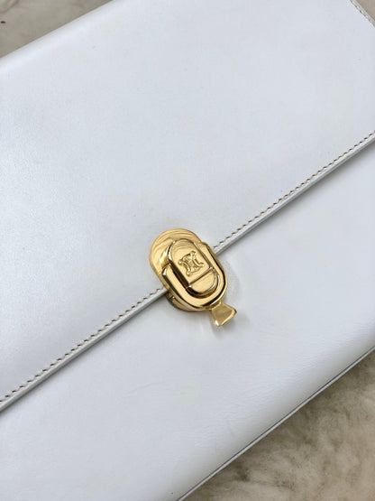 Celine Blason Rock 皮革手提包頂部提把白色復古舊 Celine dd34ix