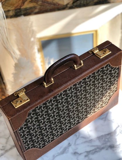 CELINE C Macadam Jacquard Trunk Travelbag Brown Vintage Old CELINE 7idt68
