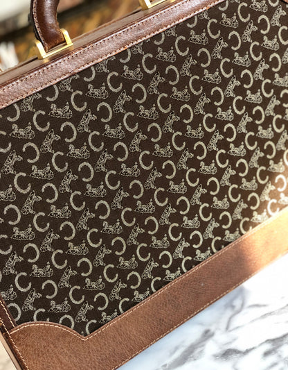 CELINE C Macadam Jacquard Trunk Travelbag Brown Vintage Old CELINE 7idt68