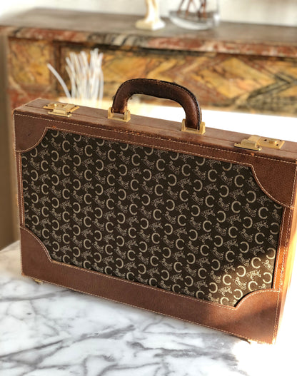 CELINE C Macadam Jacquard Trunk Travelbag Brown Vintage Old CELINE 7idt68