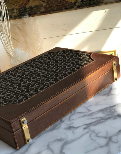 CELINE C Macadam Jacquard Trunk Travelbag Brown Vintage Old CELINE 7idt68