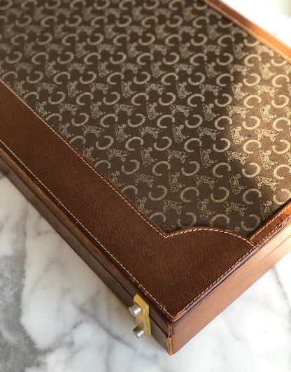 CELINE C Macadam Jacquard Trunk Travelbag Brown Vintage Old CELINE 7idt68