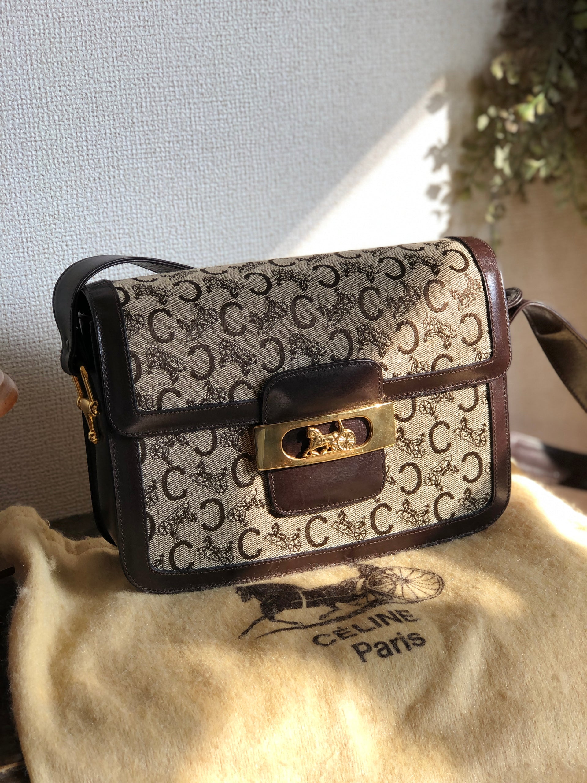 CELINE C Macadam Horse carriage Jacquard Shoulder bag Brown