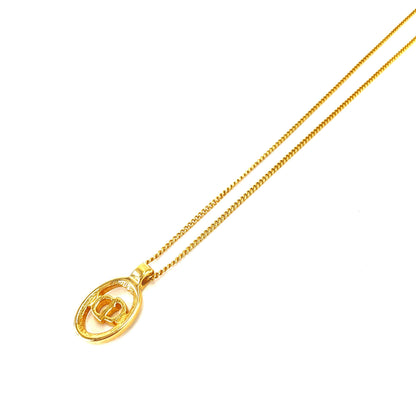Christian Dior CD logo Oval Necklace Gold Vintage Old 5eym3m