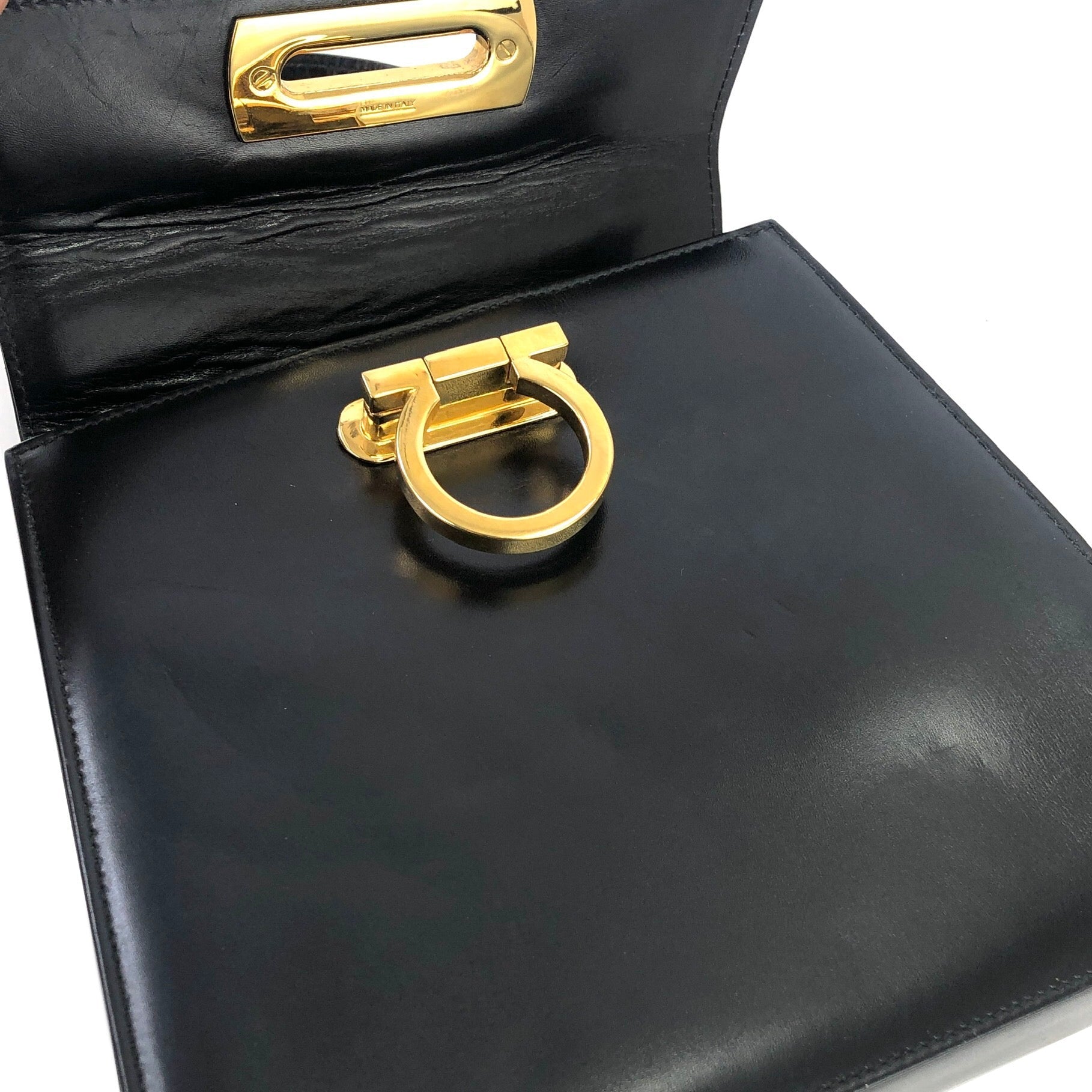 Salvatore Ferragamo Gancini Crossbody Handbag Shoulderbag Black Vintage Old  wufary