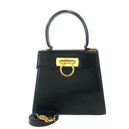 Salvatore Ferragamo Gancini Crossbody Handbag Shoulderbag Black Vintage Old wufary