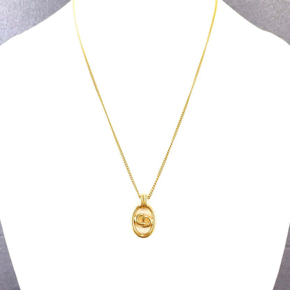 Christian Dior CD logo Oval Necklace Gold Vintage Old 5eym3m
