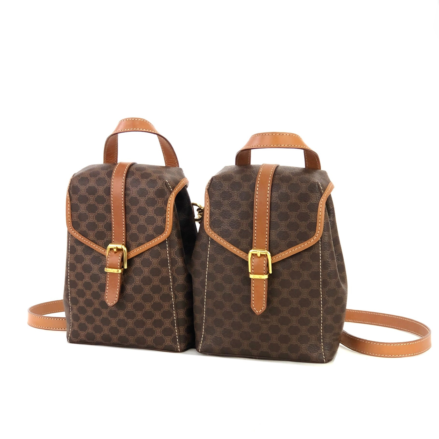 CELINE Macadam 2Way Double Mini Backpack Slingbag Brown Vintage