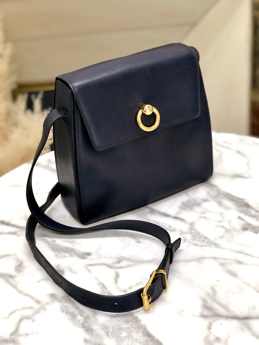 CELINE Gancini Crossbody Shoulder bag Navy Vintage Old CELINE z5yg6k