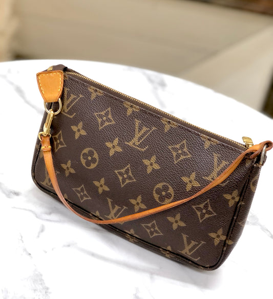 LOUIS VUITTON Monogram accessoire M51980 Small Handbag Brown Vintage Old 4x2wvi