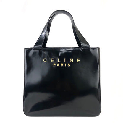CELINE 鏤空標誌漆皮手提包黑色復古舊款 Celine yie8jb
