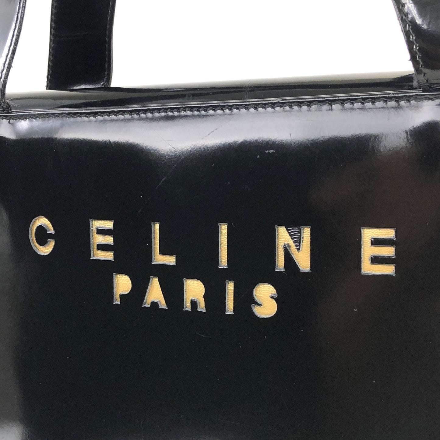 CELINE Cutout logo Patent leather Handbag Black Vintage Old Celine yie8jb