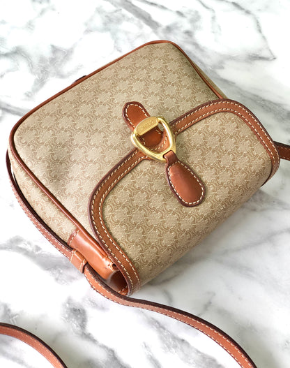 CELINE Macadam Horsebit PVC Leather Pochette Mini Bag Shoulder Bag Beige vintage Old Celine rycwjg