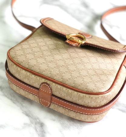 CELINE Macadam Horsebit PVC Leather Pochette Mini Bag Shoulder Bag Beige vintage Old Celine rycwjg